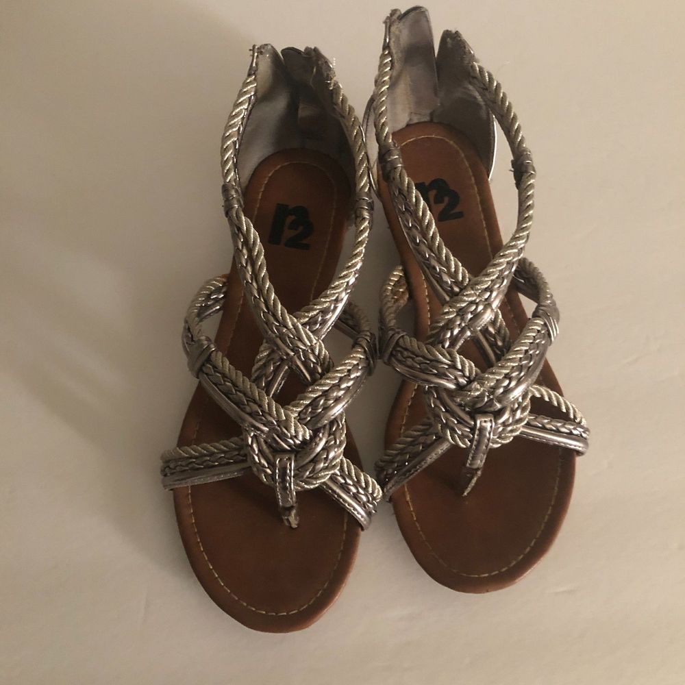 Brown and Silver Zipper Flat Sandals One Size